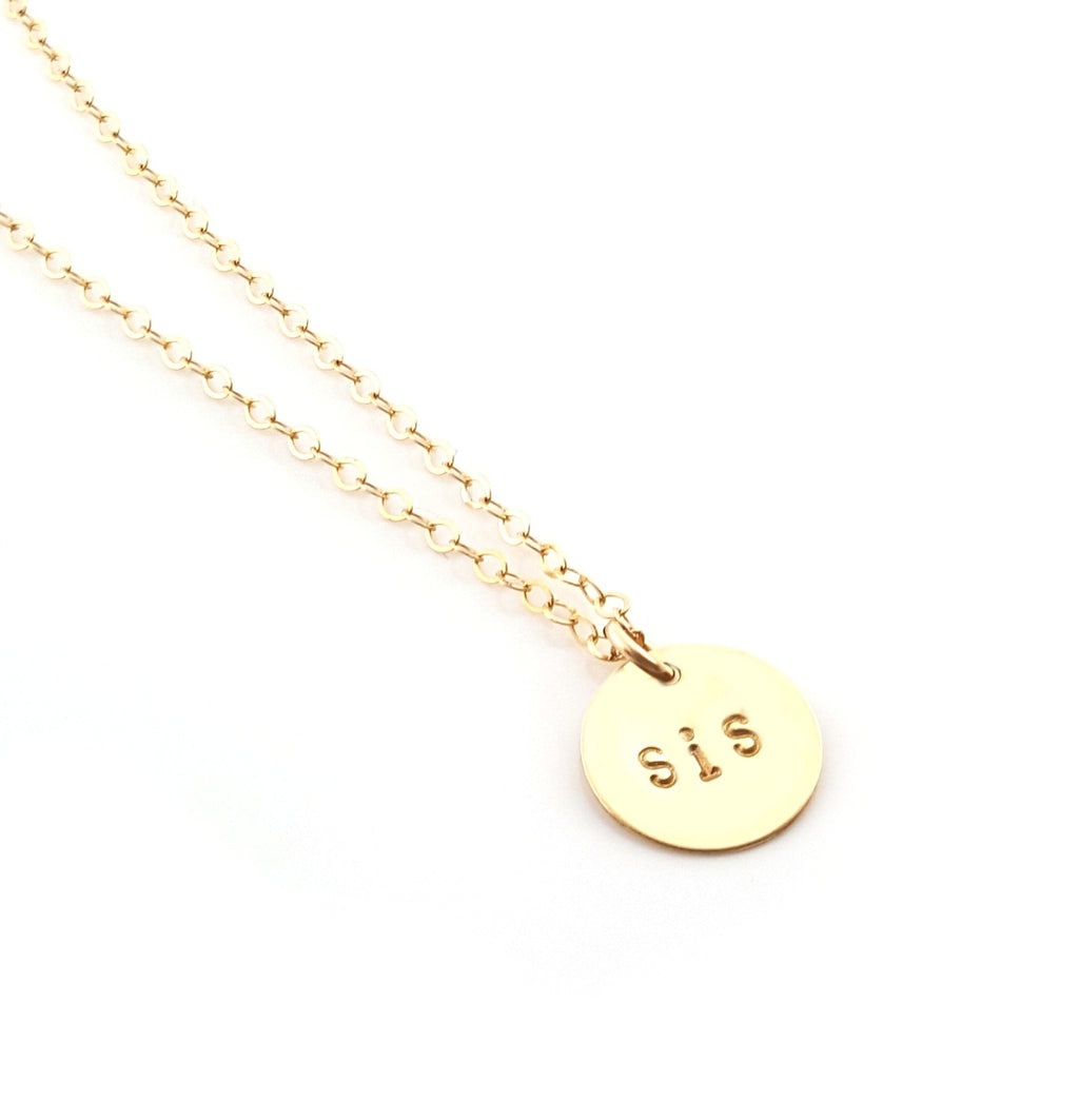 Hand Stamped "SIS" Necklace | Personalized Sister Gift | Dainty Gold Necklace | Friendship Jewelry | Handmade Jewelry Gift